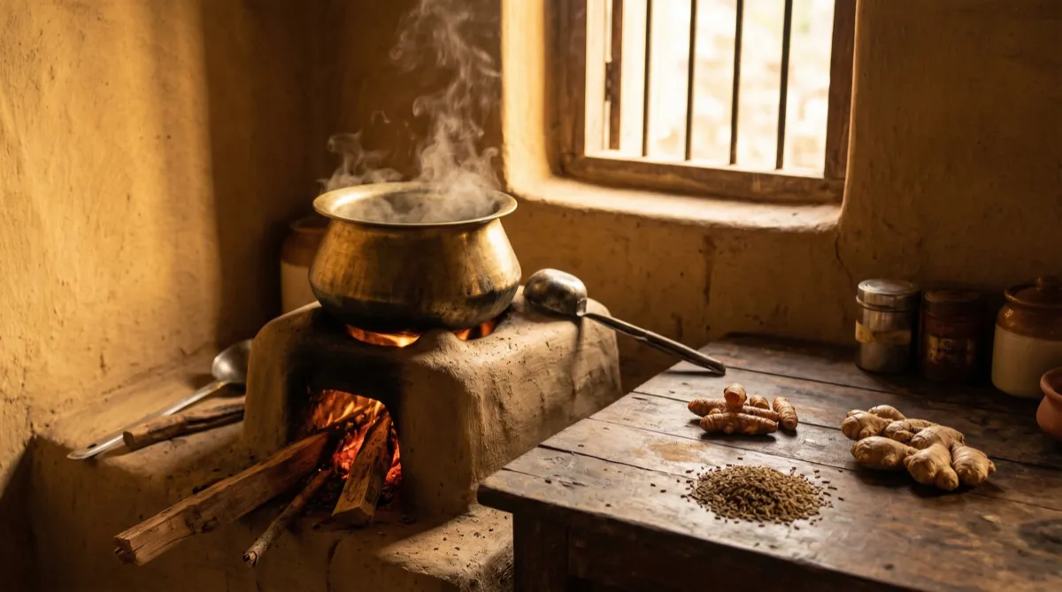 Traditional Indian kitchen with digestive spices