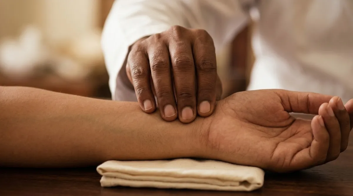 Nadi Pariksha — Ayurvedic pulse diagnosis close-up