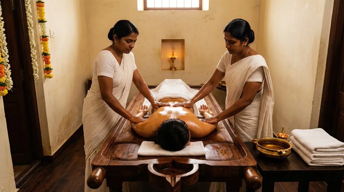 Abhyanga full-body oil therapy session