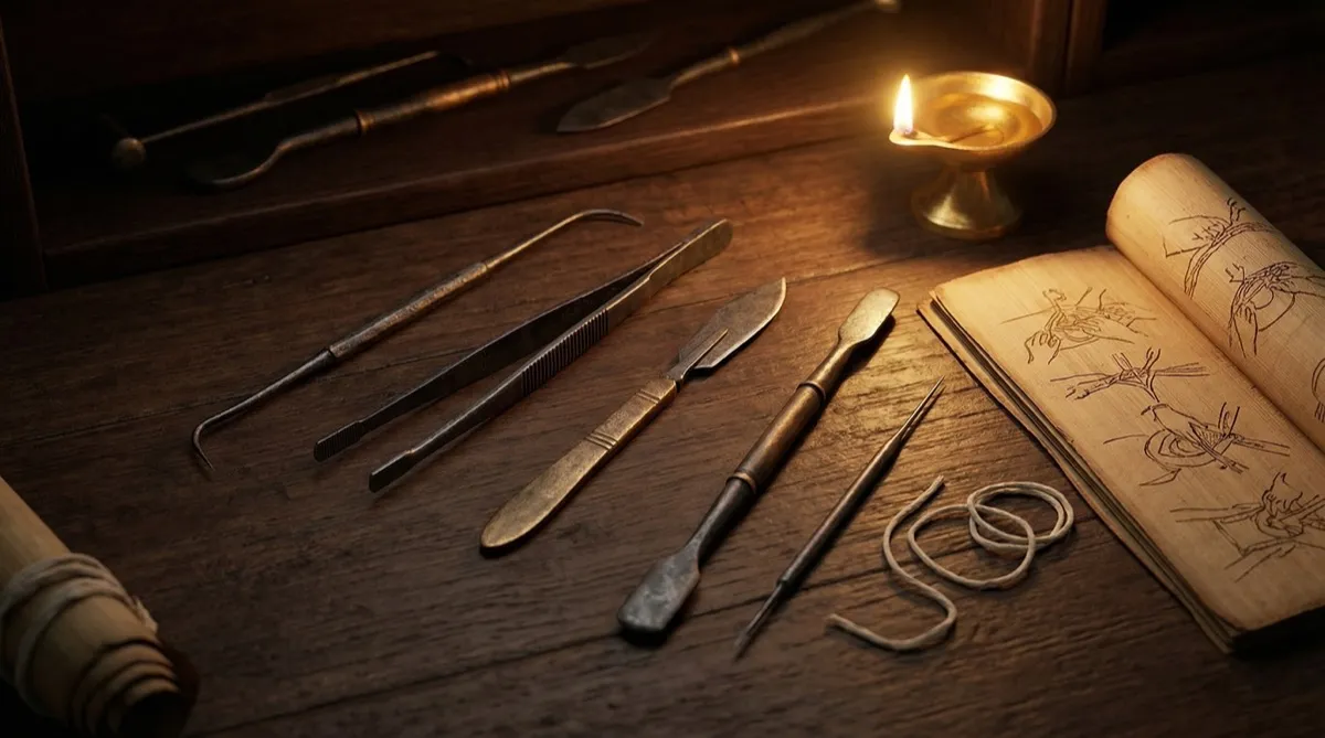 Ancient Sushruta surgical instruments display