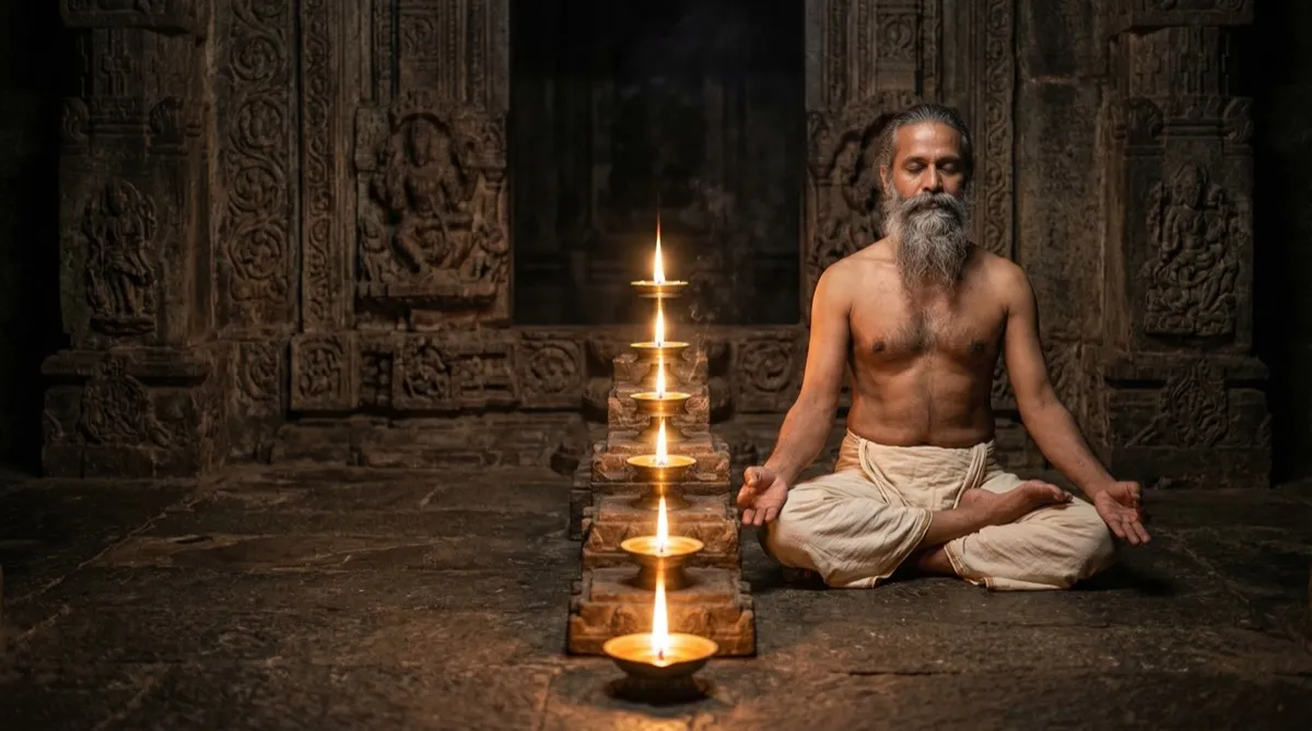 Meditation with seven energy centers glowing