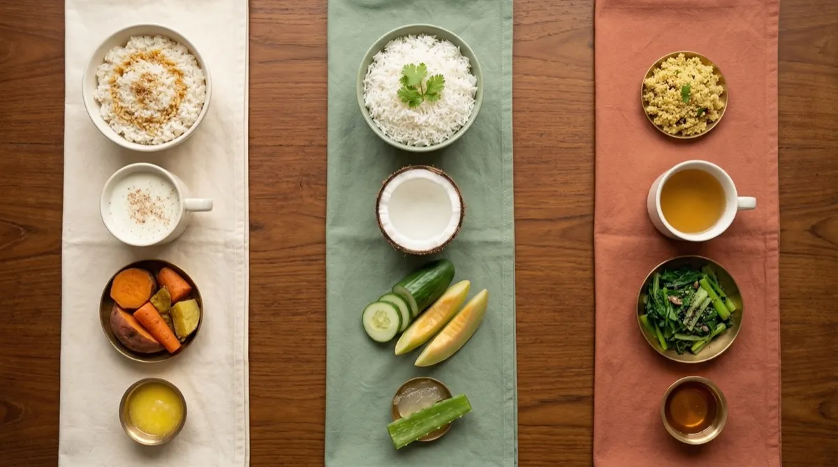 Three body type dietary approaches in columns